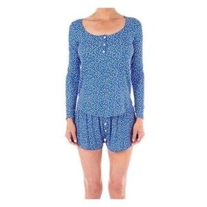 Revolve Plush Apparel Large Pajamas + Matching Scrunchie Blue Floral NWT